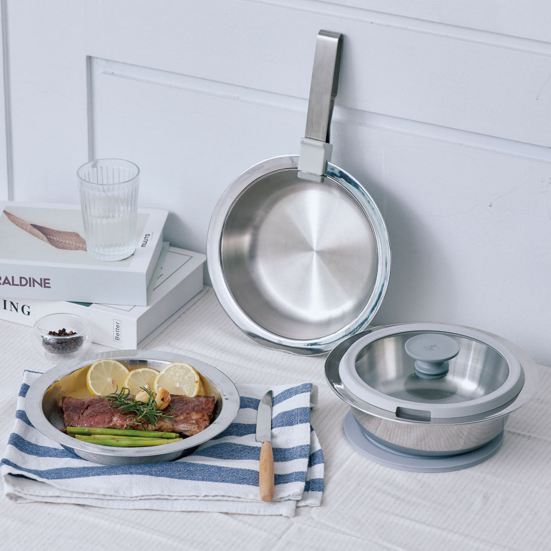 【Fish paste couple】MakEat PAN cooking pot｜Stainless steel original color five-piece set 